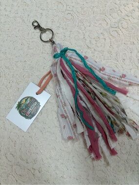 Boho Fabric Tassel Key or purse charm in Pink, White & Teal